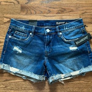 BLANKNYC Women’s The Fulton Denim Roll Up Shorts in Distressed Dark Blue 26 NWT